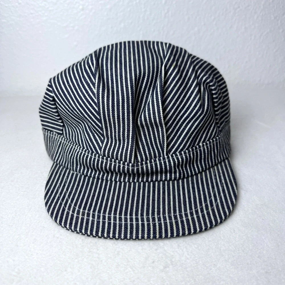 Vintage Boys Hat Hickory Stripe Railroad Conductor Cap Snapback Train Taiwan